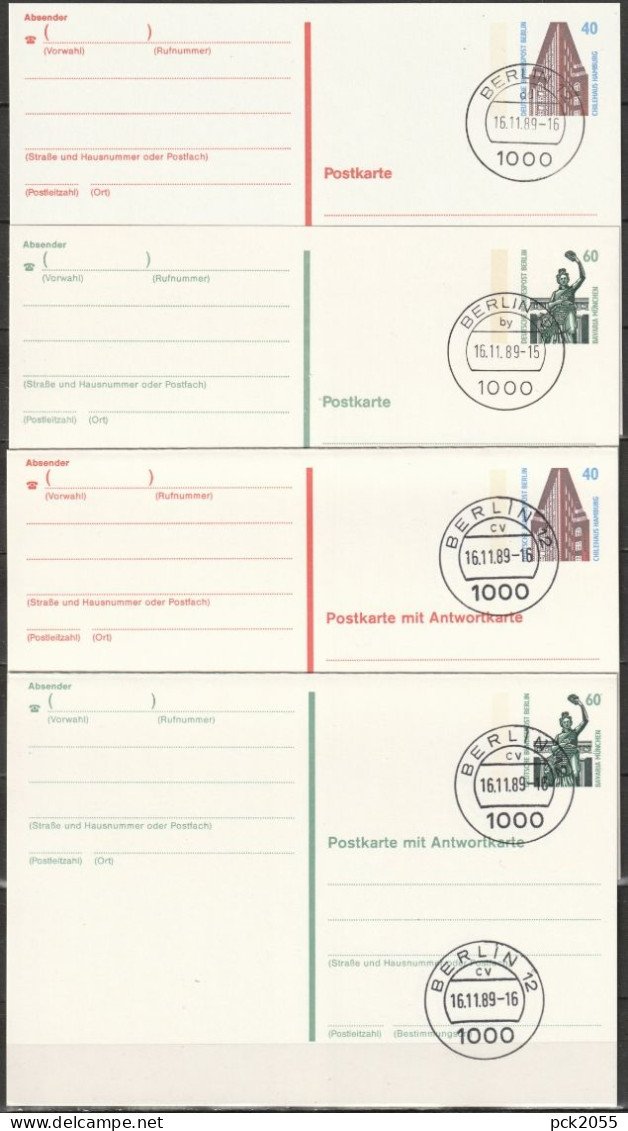 Berlin Ganzsache 1990 Mi.-Nr.P129 - P130+ P132- P133 Tagesstempel BERLIN 16  16.11.89  ( PK 430 ) - Postales - Usados
