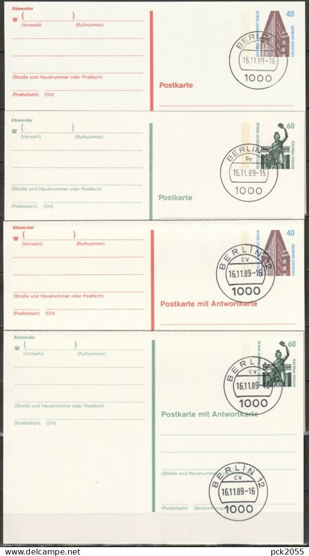 Berlin Ganzsache 1990 Mi.-Nr.P129 - P130+ P132- P133 Tagesstempel BERLIN 16  16.11.89  ( PK 430 ) - Postkarten - Gebraucht