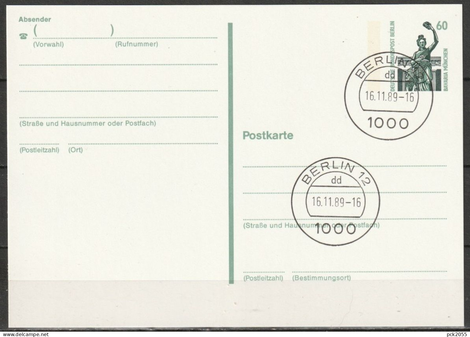 Berlin Ganzsache 1990 Mi.-Nr. P130 Tagesstempel BERLIN 16  16.11.89  ( PK 439 ) - Postkarten - Gebraucht