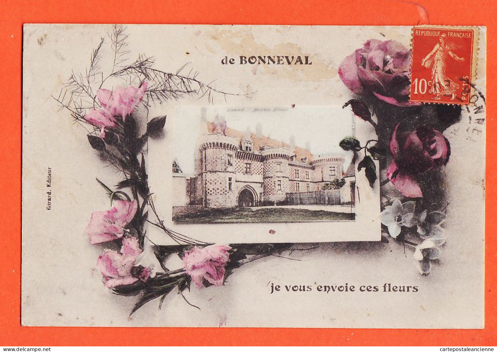 25939 / ⭐ ♥️ De BONNEVAL 28-Eure Loir Envoie Fleurs Ancienne Abbaye 1910s à PAUSOT Chef Gare Enghien  Bains-GIRARD  - Bonneval
