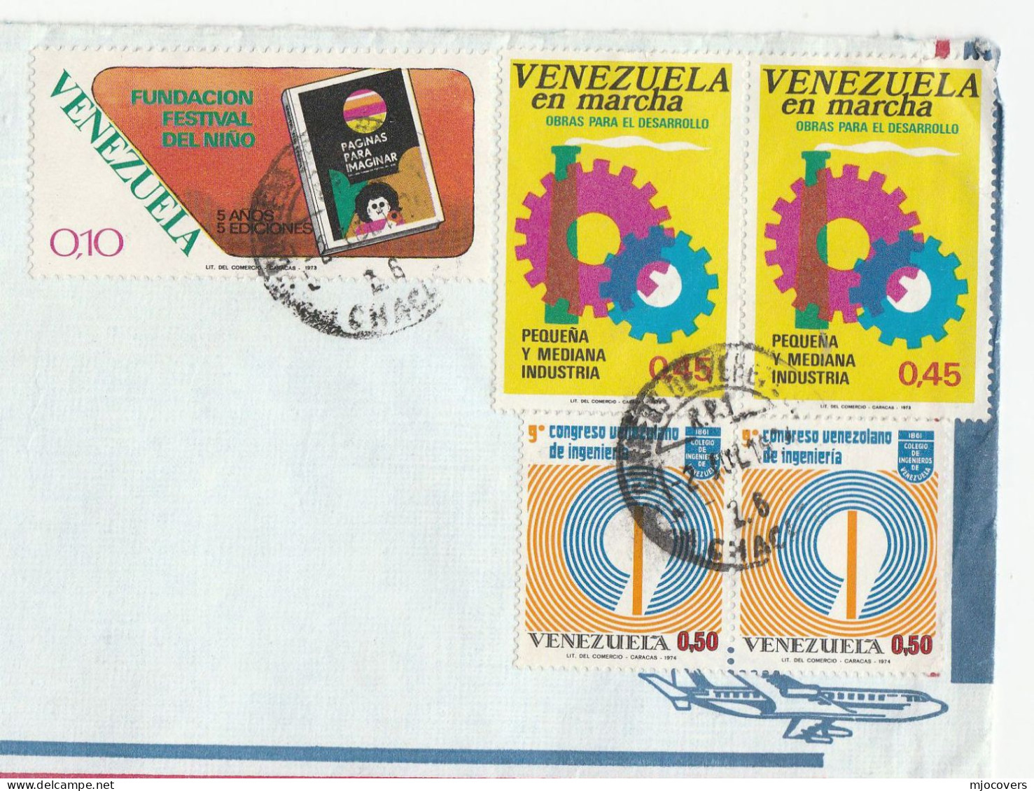 1970s Venezuela Cover ENGINEERING Congress CHILDREN Festival INDUSTRY Stamps Air Mail To GB - Venezuela