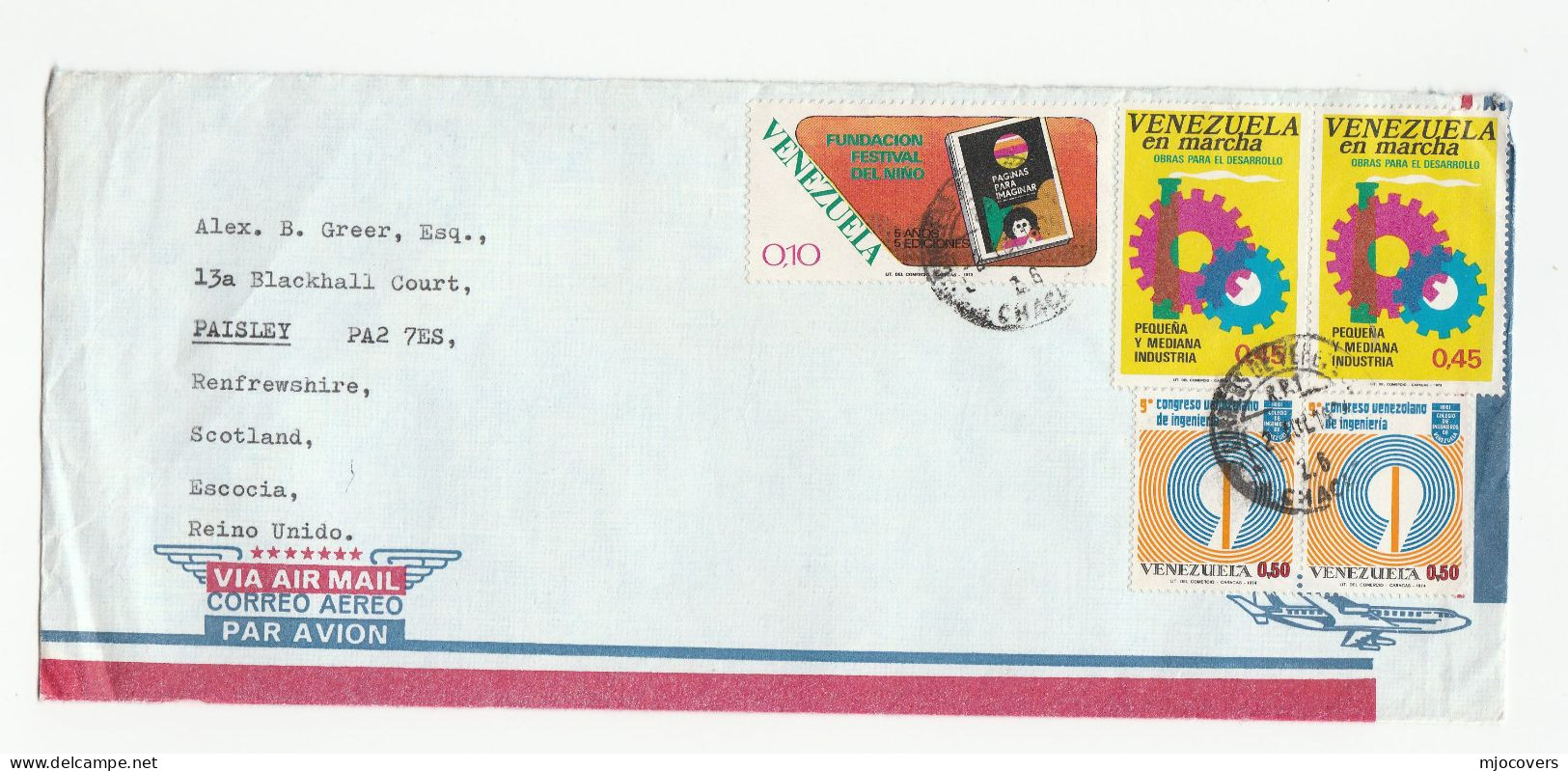 1970s Venezuela Cover ENGINEERING Congress CHILDREN Festival INDUSTRY Stamps Air Mail To GB - Venezuela