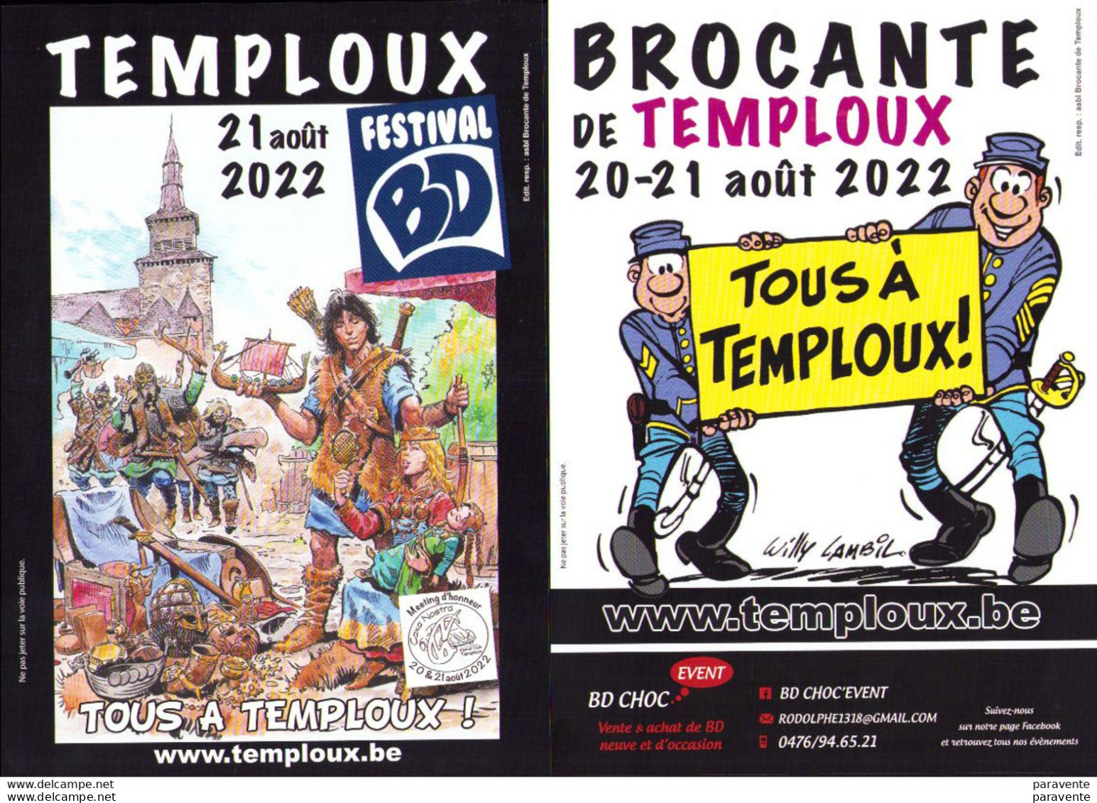 FLYER Salon BD TEMPLOUX 2022 Avec LAMBIL Tuniques Bleues Et VIGNAUX Thorgal - Other & Unclassified