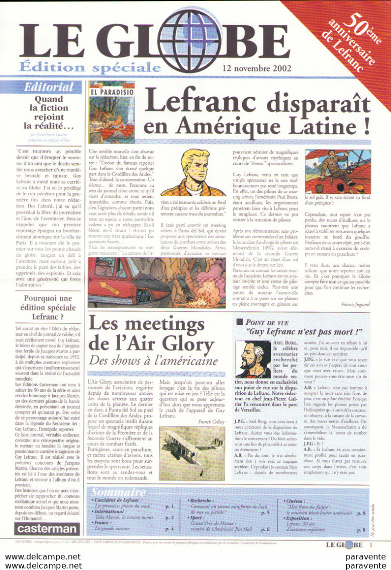 Journal GLOBE 2002 Avec ALIX LEFRANC JHEN Personnages De MARTIN - Sonstige & Ohne Zuordnung