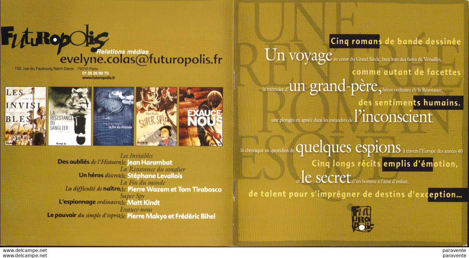 Dossier Presse FUTUROPOLIS 5 ROMANS DE BD Avec BIHEL HARAMBAT KINDT LEVALLOIS WAZEM - Other & Unclassified