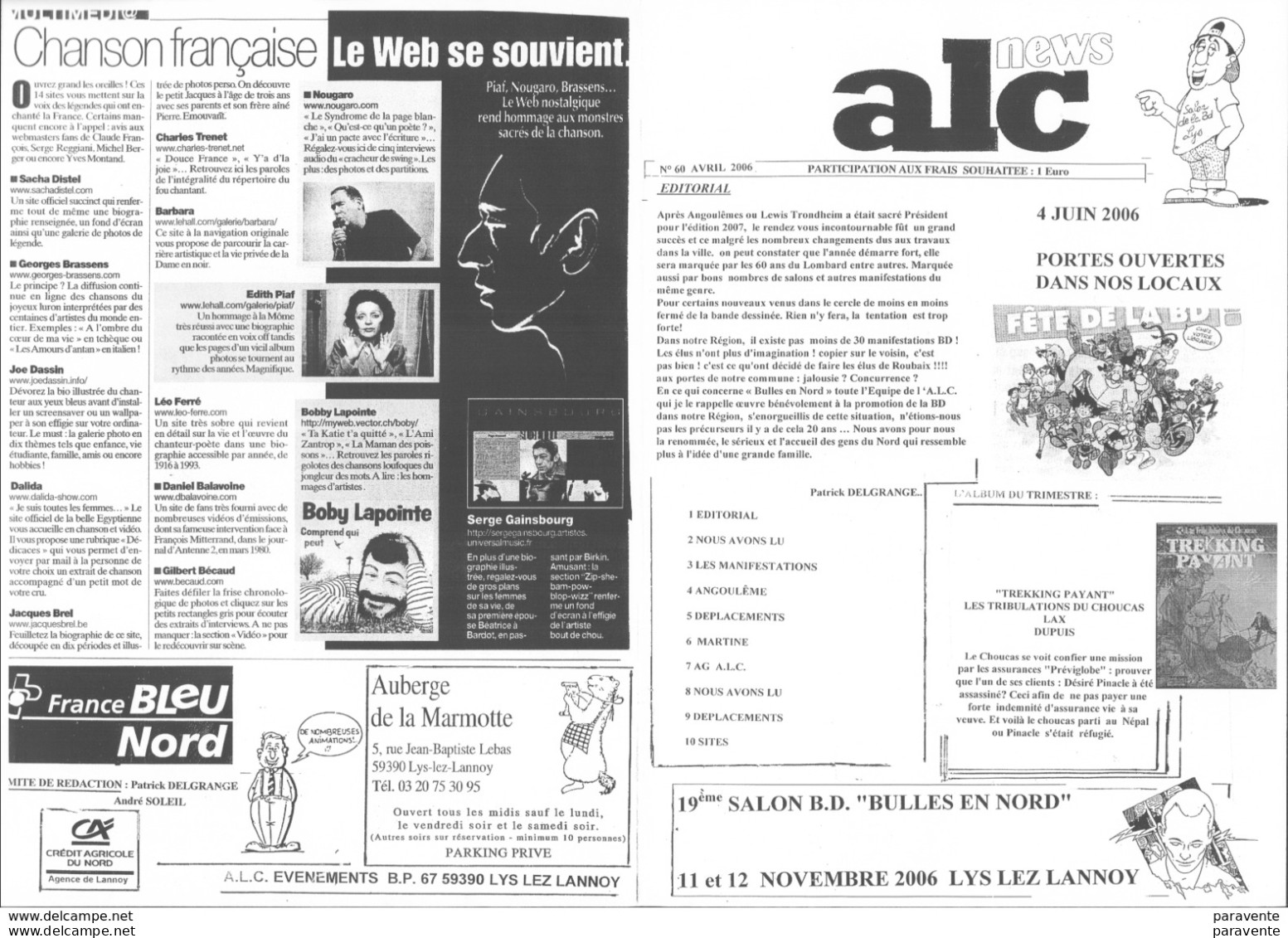 BOUCQ SCHUITEN GAINSBOURG  : Fanzine ALC N°60 1996 - Altri & Non Classificati