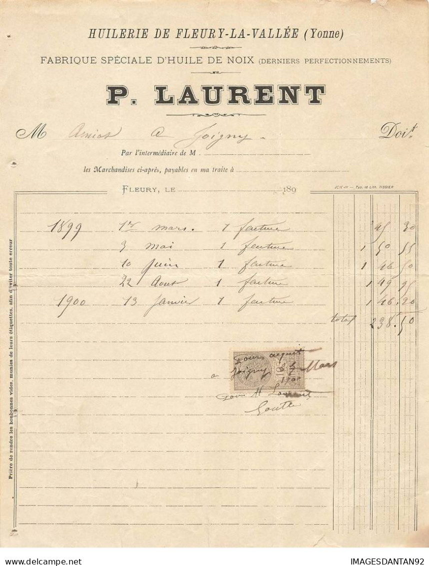 89 FLEURY LA VALLEE #FAC1080 HUILERIE NOIX LAURENT 1900 - 1900 – 1949