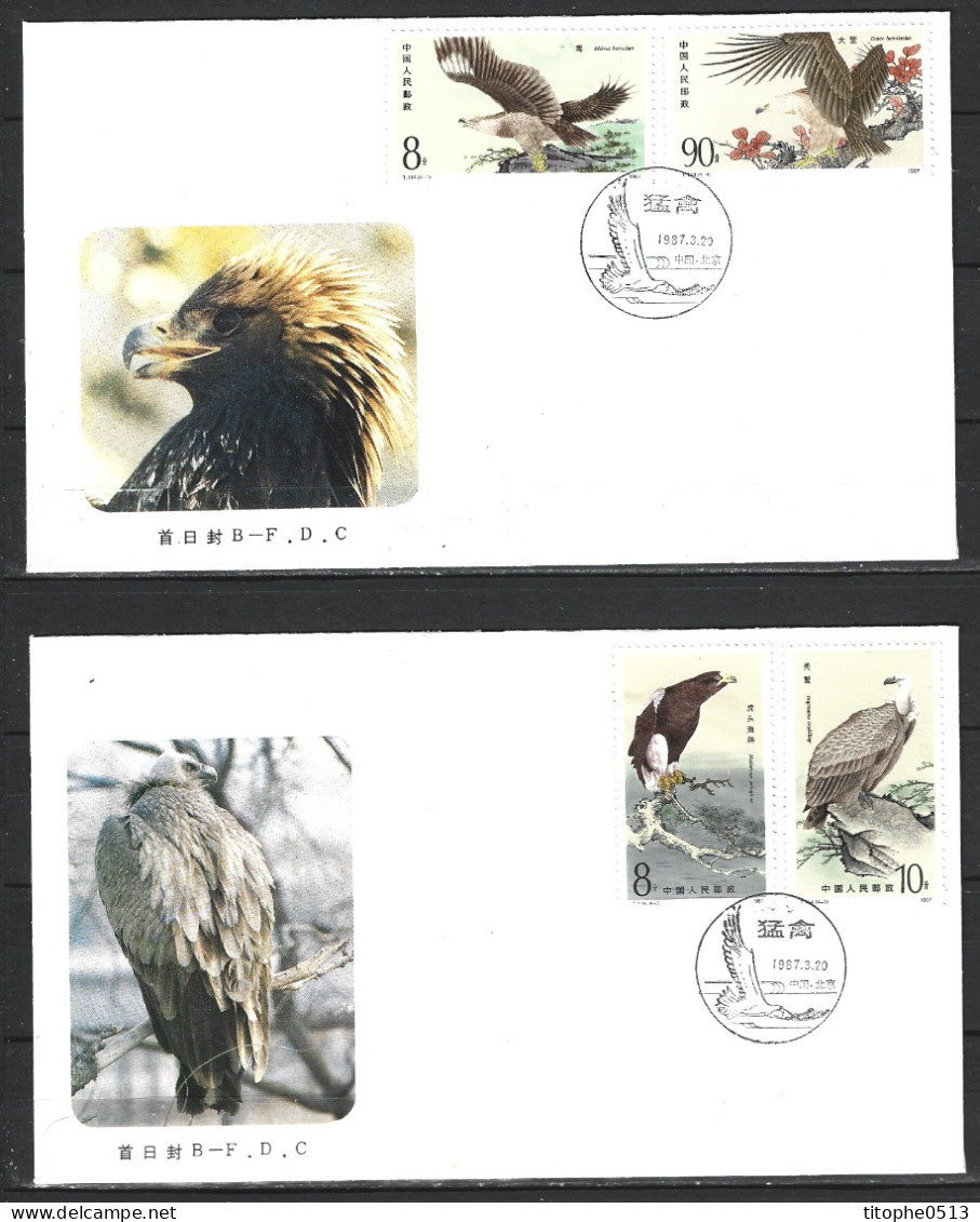 CHINE. N°2814-7 Sur 2 Enveloppes 1er Jour (FDC's) De 1987. Oiseaux De Proie. - Águilas & Aves De Presa