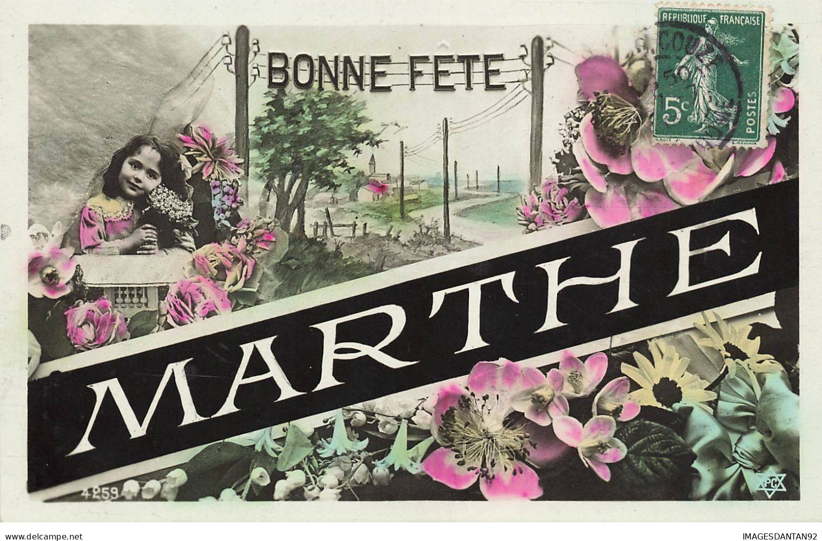 PRENOM MARTHE #32599 BONNE FETE FILLETTE FLEURS - Firstnames