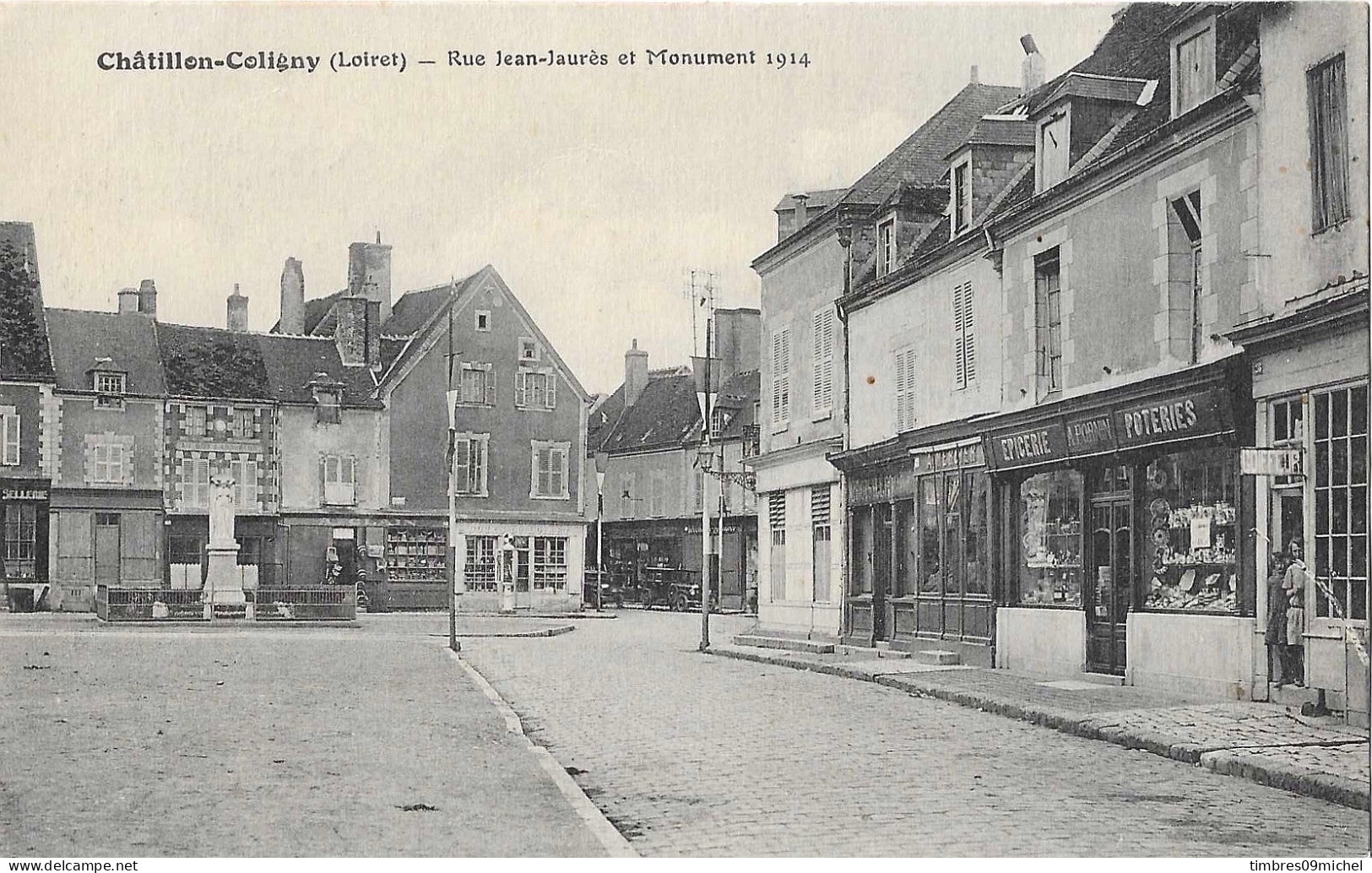 CPA Chatillon Coligny Rue Jean Jaurès Et Monument 1914 - Chatillon Coligny