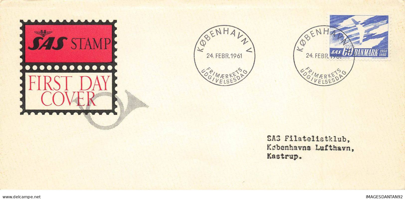 DANEMARK #36376 FIRST DAY COVER SAS KOBENHAVN 1961 - Cartas & Documentos