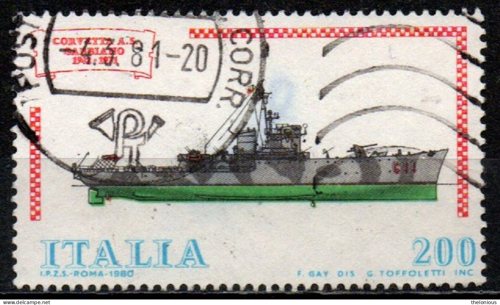 Italia Repubblica 1980: Navi - Corvetta "Gabbiano" - 200 Lire - Usato - 1971-80: Used