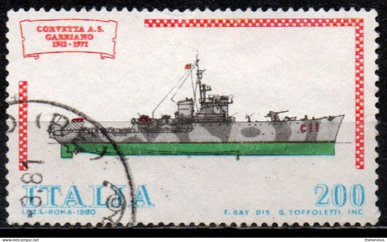 # Italia Repubblica 1980: Navi - Corvetta "Gabbiano" - 200 Lire - Usato - 1971-80: Oblitérés