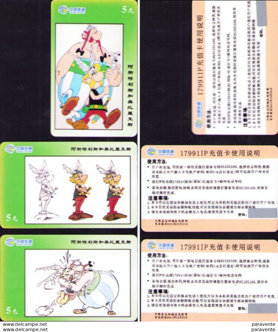 ASTERIX : 3 Cartes Telephoniques CHINA TIEDONG , Avec Bord Vert - Autres & Non Classés