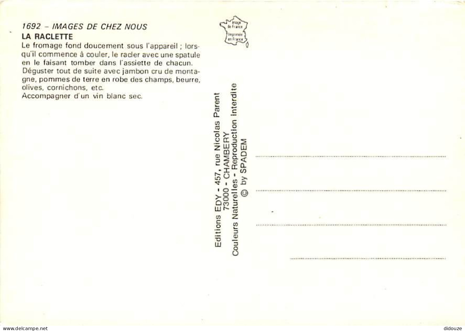 Recettes De Cuisine - Raclette - Carte Neuve - Gastronomie - CPM - Voir Scans Recto-Verso - Recettes (cuisine)