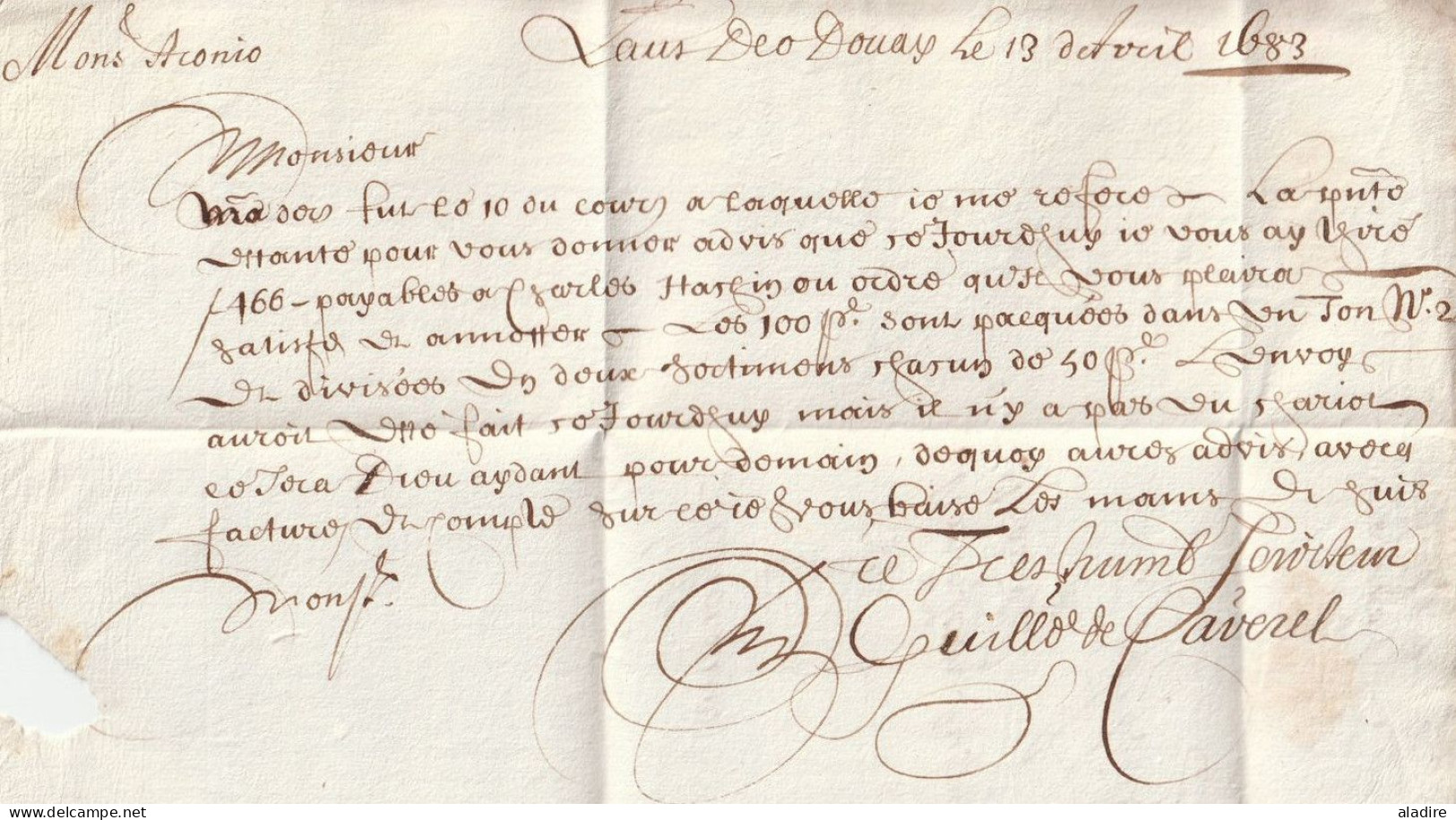 1683 - Lettre Avec Correspondance En Italiano Et Français De DOUAI Douay Vers LiLLE ( En France Depuis 16 Ans) - ....-1700: Precursori