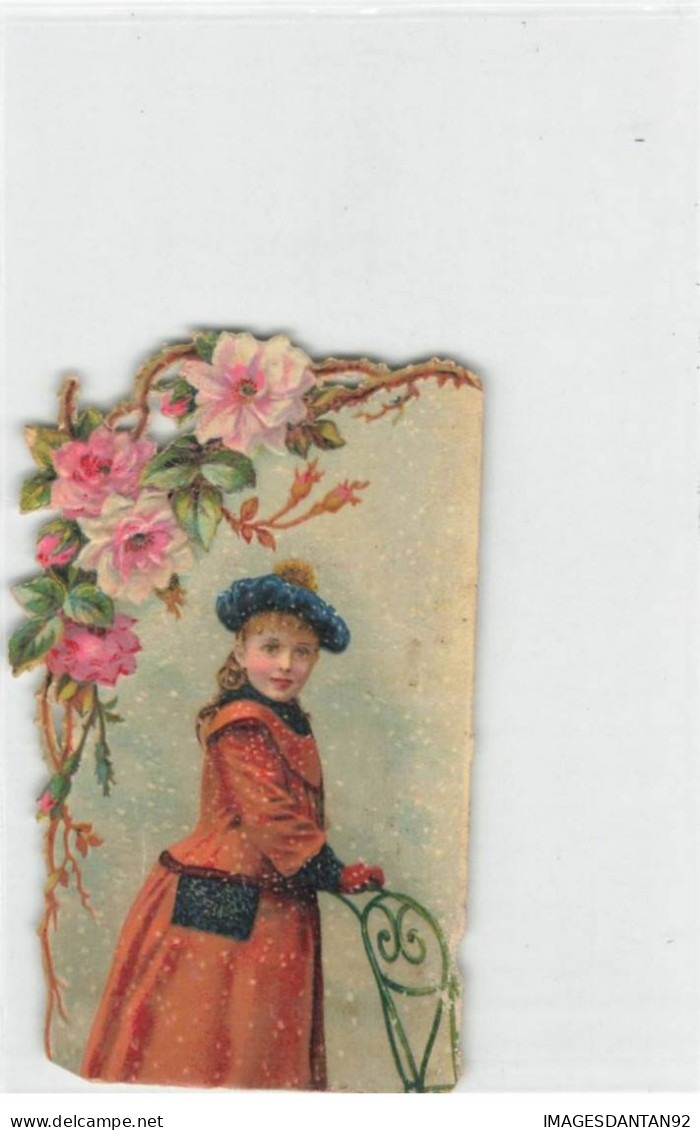 DECOUPIS #CL31045 A.BOUTROUE FILLETTE EN MANTEAU ET BERET SOUS LA NEIGE GUIRLANDE DE FLEURS - Kinderen