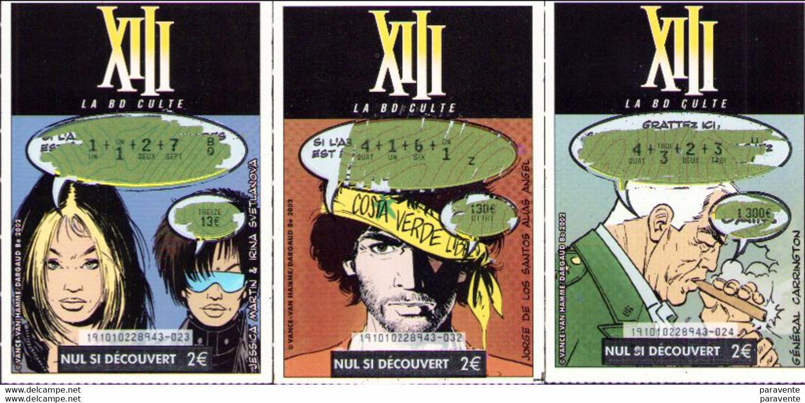 VANCE : 3 Tickets Française Des Jeux XIII En 2002 (grattées) - Advertentie