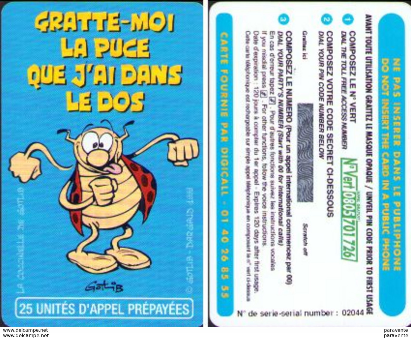 Carte Téléphonique GOTLIB Gratte Moi La Puce Que J'ai Dans Le Dos (non Grattée) - Advertentie