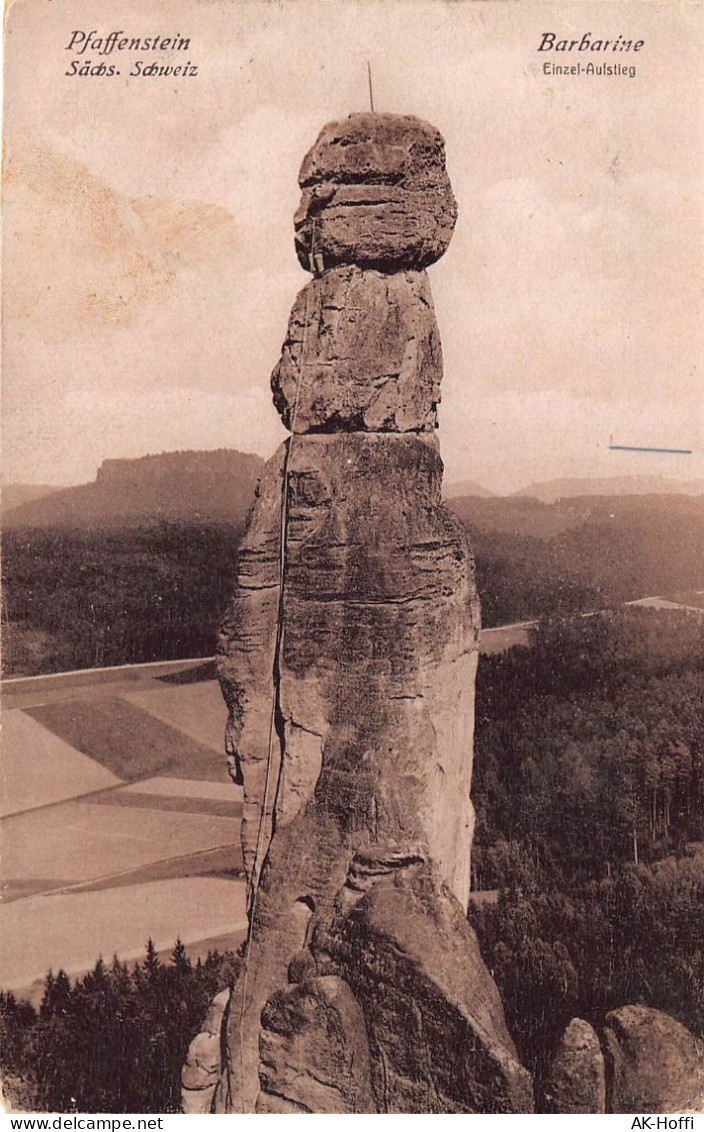 Pfaffenstein Sachs. Schweiz  - Barbarine Einzel-Aufstieg - Photographie HUGO ENGLER, DRESDEN - Koenigstein (Saechs. Schw.)