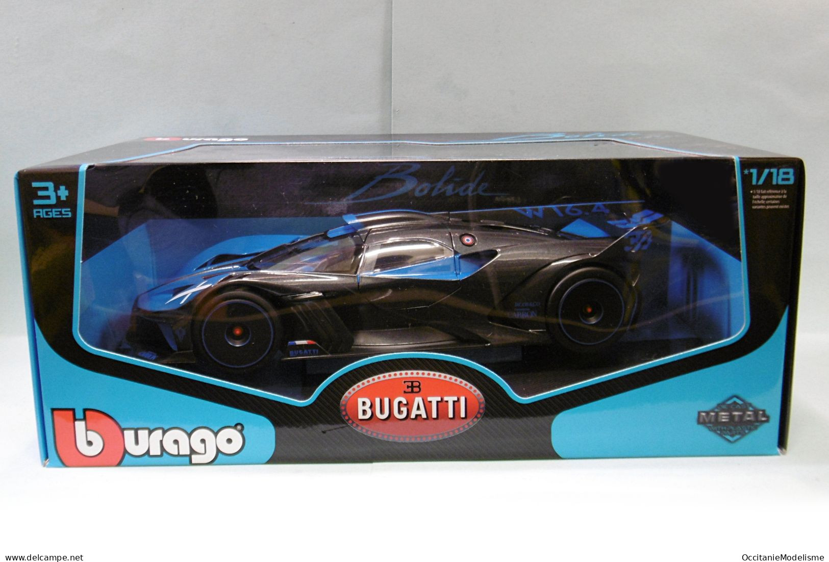 Bburago - BUGATTI BOLIDE W16 2020 Gris Foncé Métallisé Et Bleu Réf. 11047 Burago Neuf NBO 1/18 - Burago