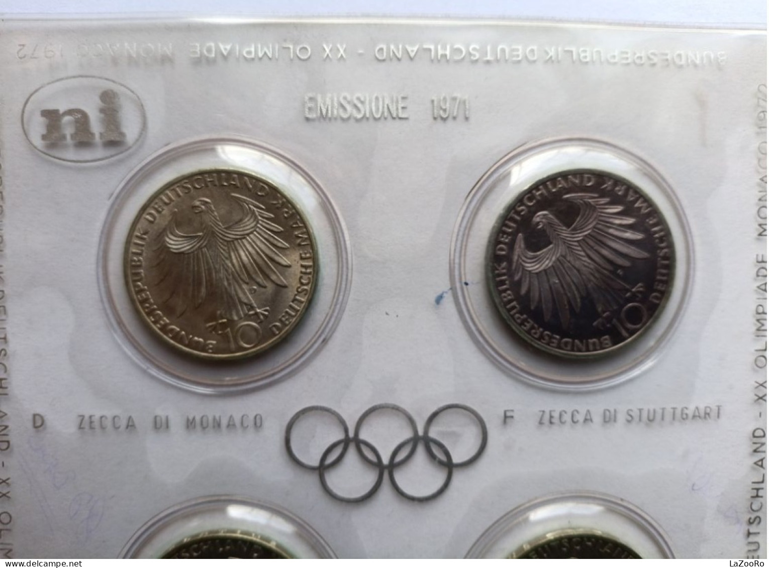 LaZooRo: Germany 4 X 10 Mark 1971 D F G J XX Olimpiade Monaco 1972 PROOF Set Scarce - Silver - Commemorative