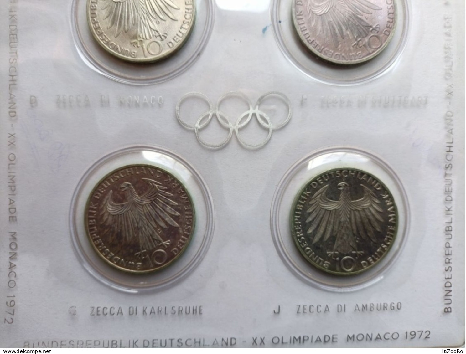 LaZooRo: Germany 4 X 10 Mark 1971 D F G J XX Olimpiade Monaco 1972 PROOF Set Scarce - Silver - Conmemorativas