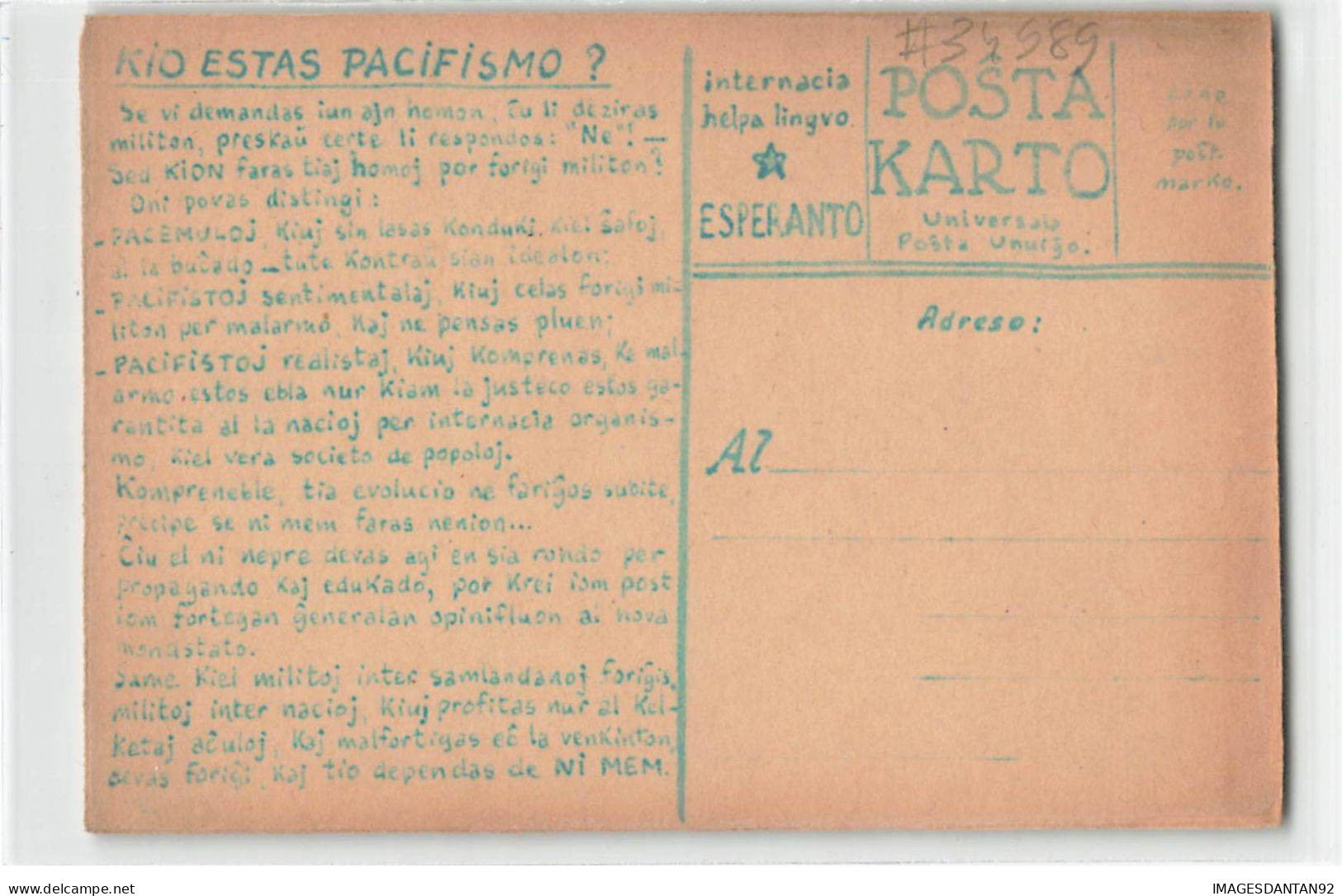 ESPERANTO #FG34989 INTERNACIO KIO ESTAS PACIFISMO ESPERANTISTA - Esperanto