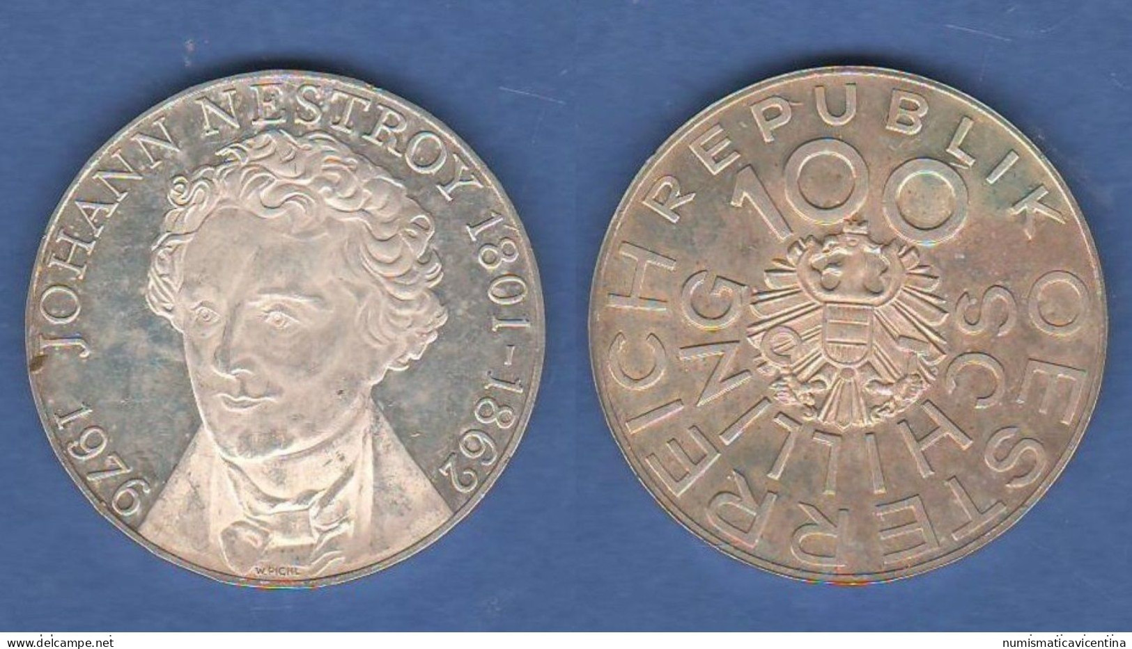 Austria Österreich Shilling 100 Schilling 1976 Johann NESTROY Silber Proof Coin - Austria