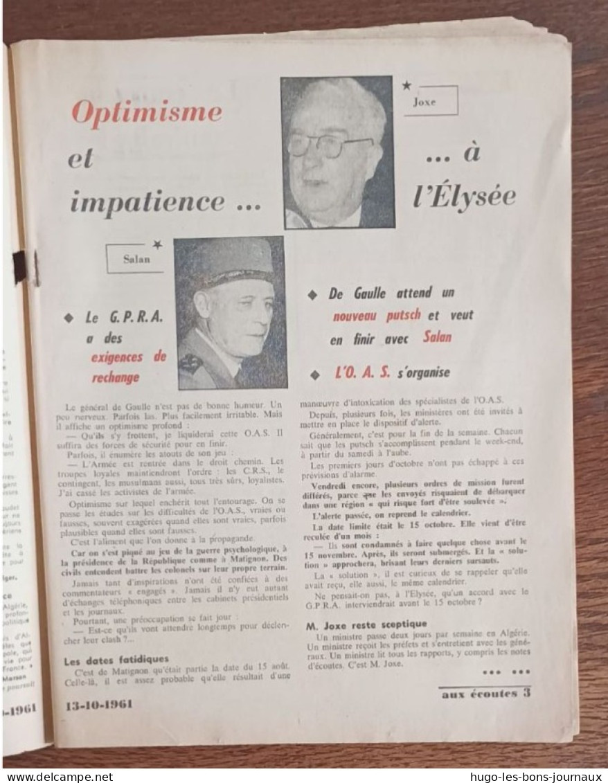 Aux écoutes Du Monde N°1943_ Du 13 Octobre 1961_Optimiste,L' Elysée S'impatiente_ L'étrange Dialogue Paris-Madrid - 1950 à Nos Jours
