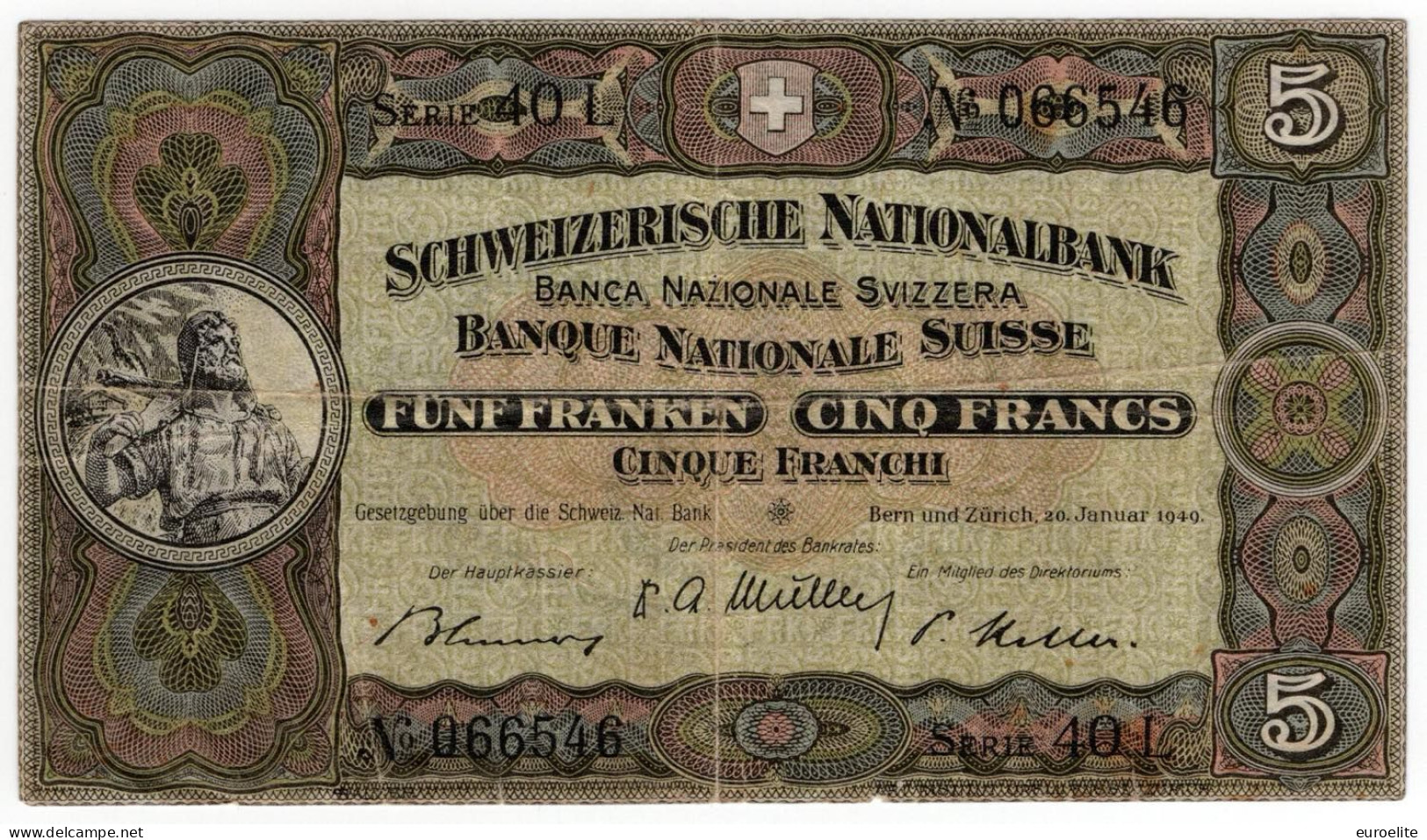 Svizzera - Banca Nazionale Svizzera - 5 Franchi 1949 "Guglielmo Tell" - Switzerland