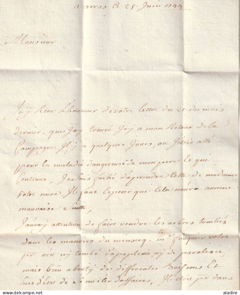 1744 - Marque Postale DARRAS Sur Lettre Pliée Avec Corresp De 2 P. D'Arras Vers LIEGE, Principauté, Auj. Belgique - 1701-1800: Precursors XVIII