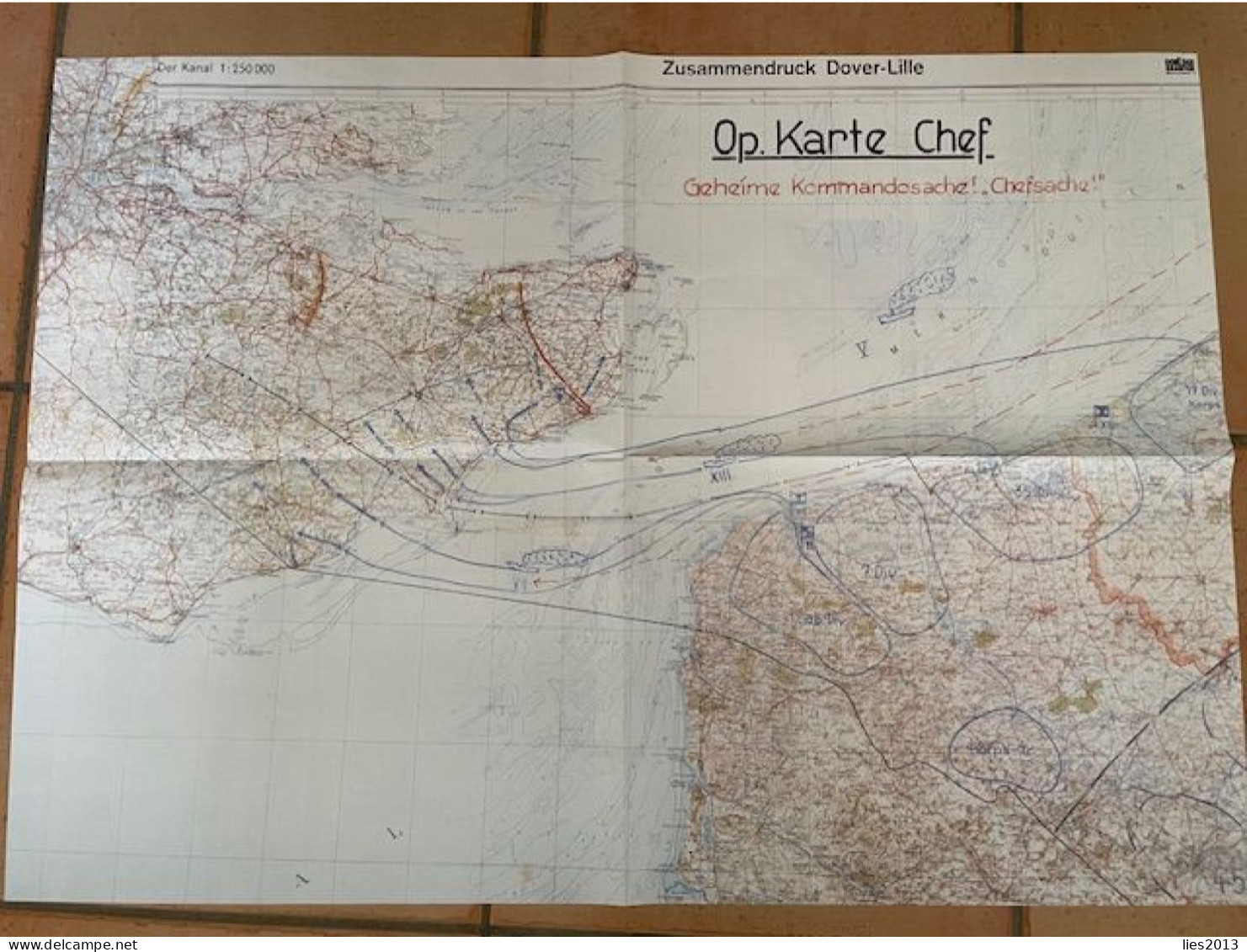 Oorlog : 1940-45 : Stafkaart 80 X 60 CM : Dover-Lille, Reproductie - Carte Geographique