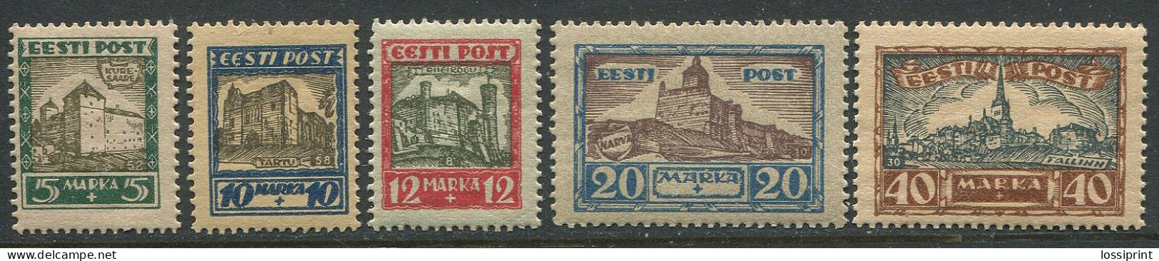 Estonia:Unused Stamps Serie Castles, Tallinn, Narva, Kuressaare, Tartu, Clue Vertical Lines, 1927, MNH - Estland