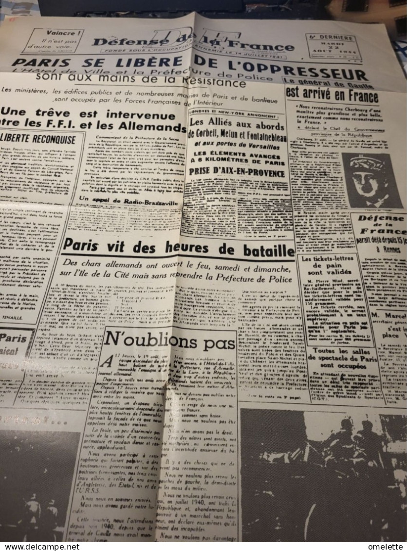 DEFENSE DE LA FRANCE /PARIS SE LIBERE /DE GAULLE EN FRANCE //FAC SIMILE - Informaciones Generales