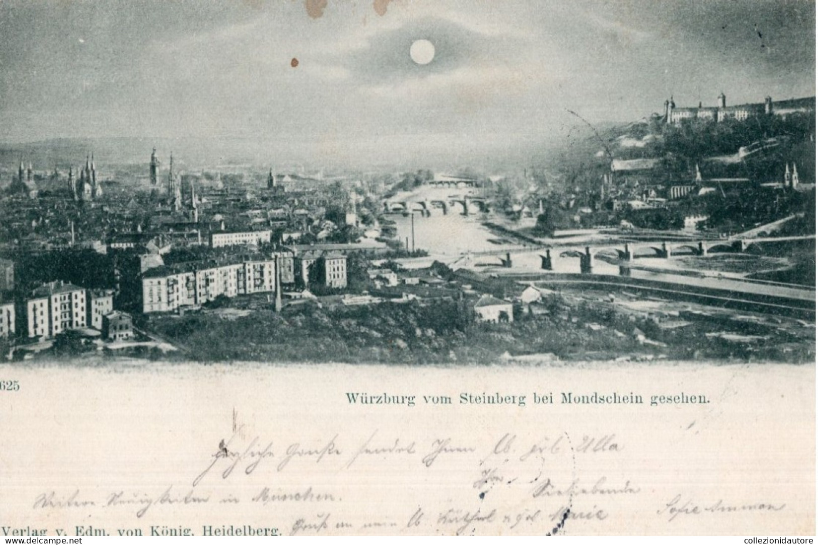WÜRZBURG VOM STEINBERG BEI MONDSCHEIN GESEHEN - CARTOLINA FP SPEDITA NEL 1898 - Wuerzburg
