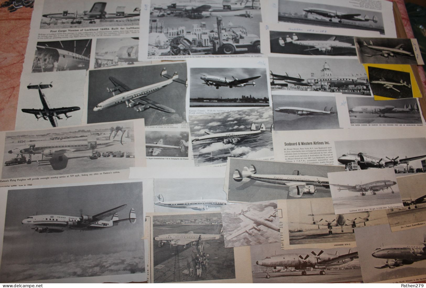 Lot de 362g d'anciennes coupures de presse et photo de l'aéronef américain Lockheed "Super Constellation"