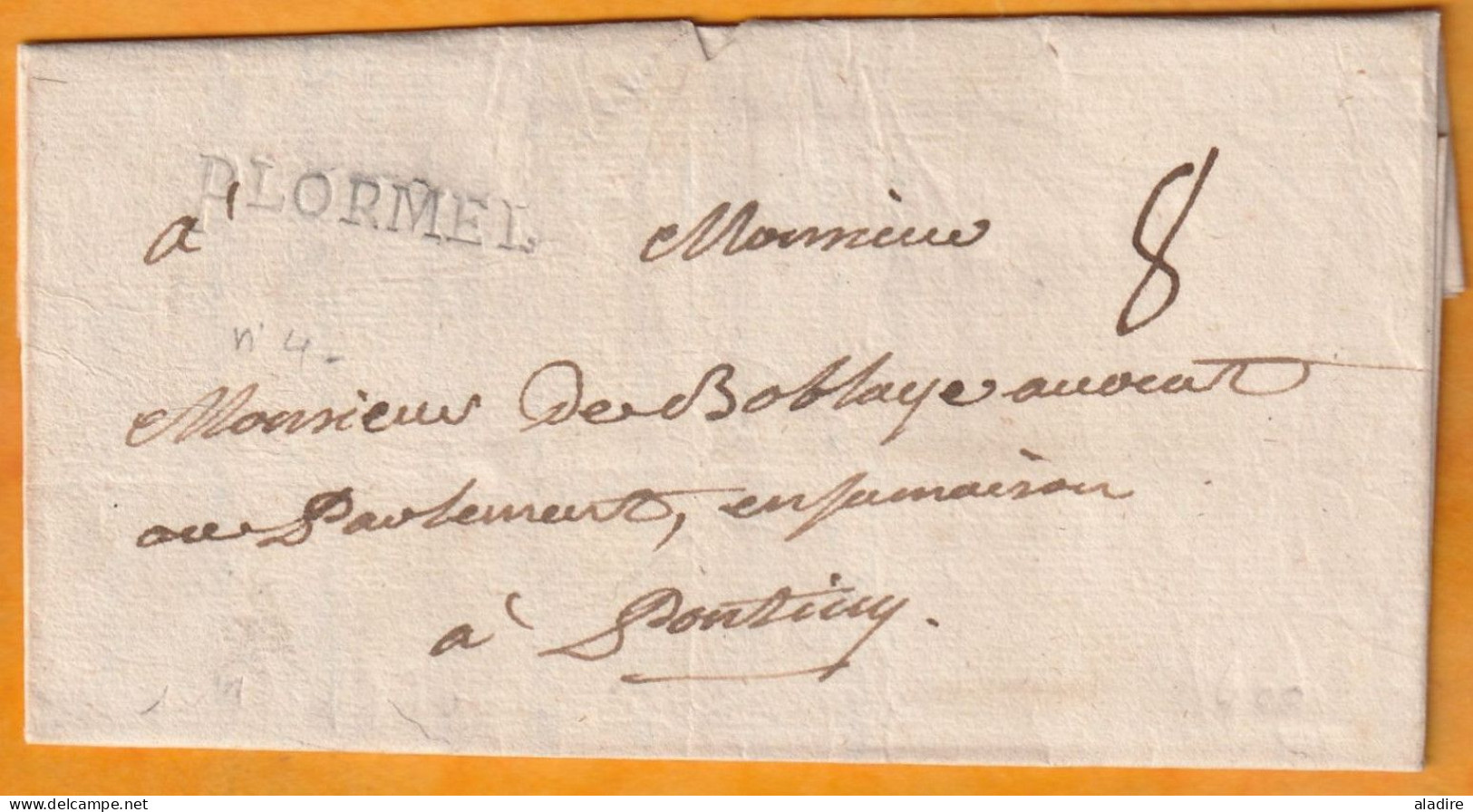 1770 - Marque Postale PLORMEL Ploërmel - 32 X 4 Mm - Sur Lettre Pliée Avec Corresp Vers Pontivy, Morbihan, Bretagne - 1701-1800: Vorläufer XVIII