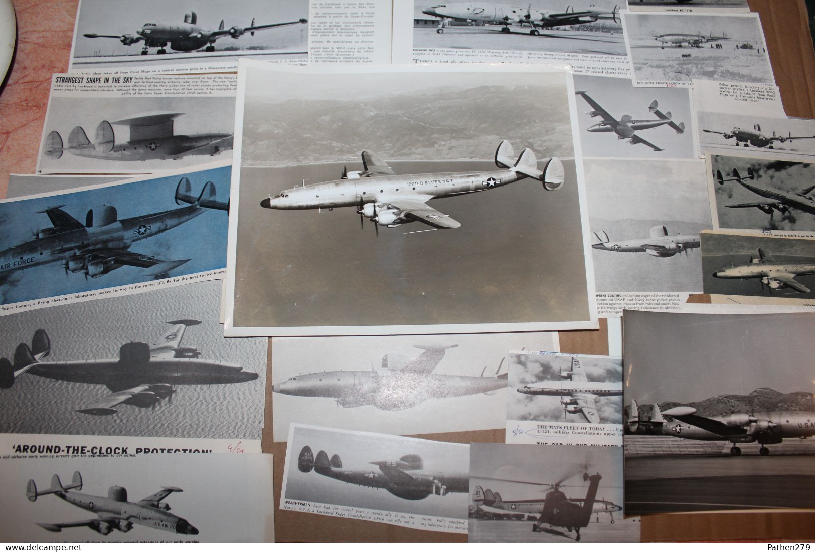 Lot De 167g D'anciennes Coupures De Presse Et Photos De L'aéronef Américain Lockheed "Constellation" Version Militaire - Fliegerei