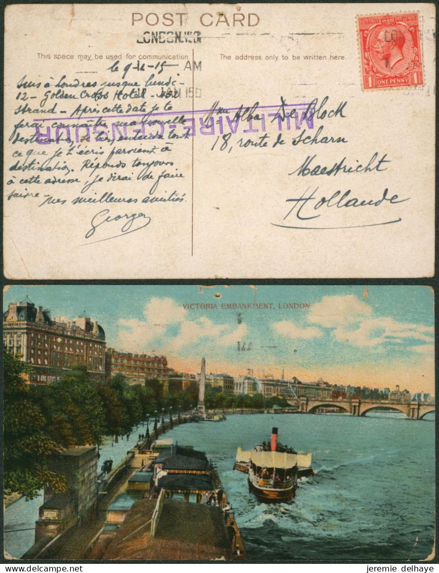 Guerre 14-18 - CP En Provenance De London (1915) > Maestricht + Griffe Violette MILITAIRE CENSUUR - Postal History