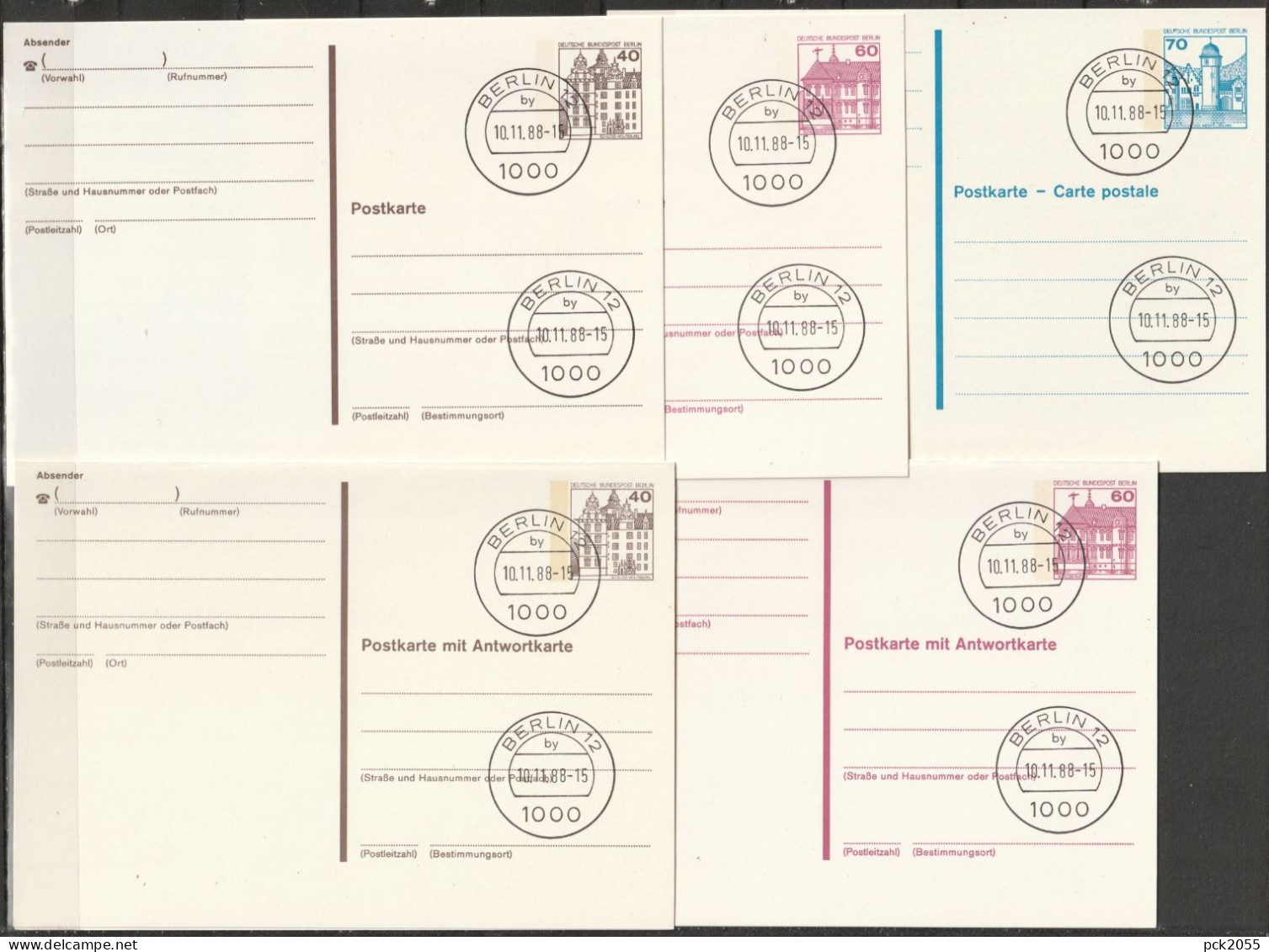 Berlin Ganzsache 1984 Mi.-Nr. P121 - P125 II Tagesstempel BERLIN 12  10.11.88  ( PK 454 ) - Postkarten - Gebraucht