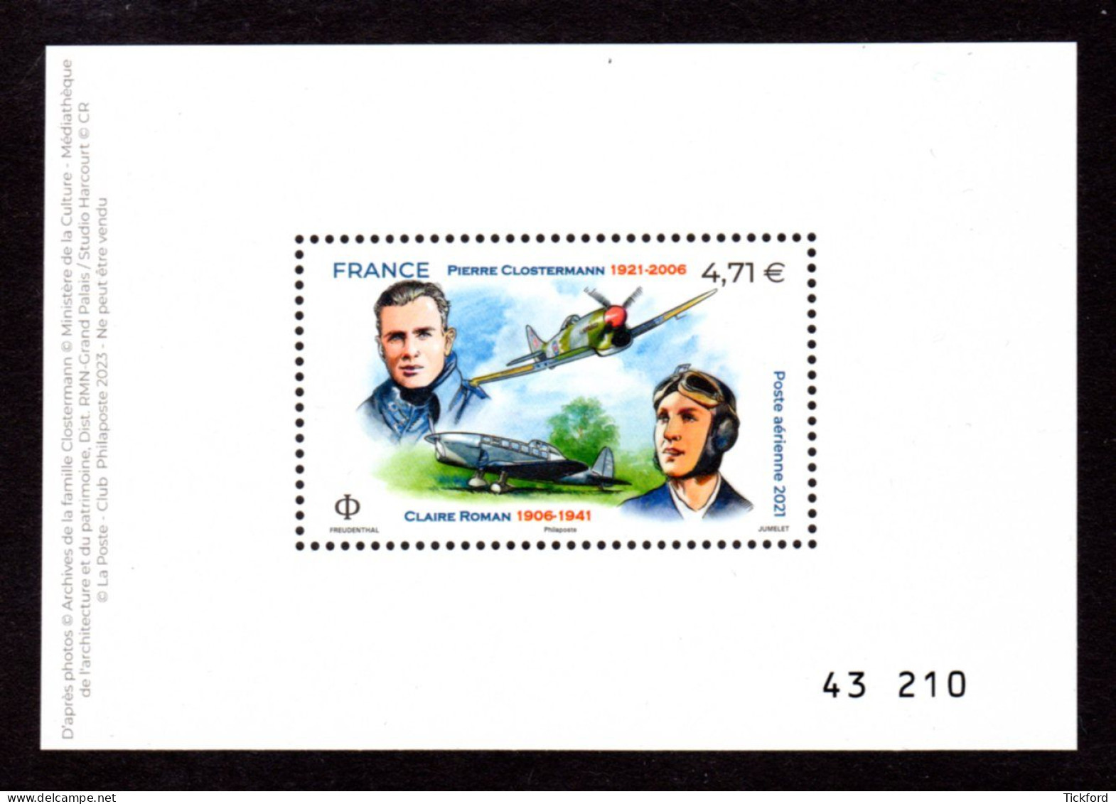 FRANCE 2021 - Yvert PA 85 - NEUF** LUXE/MNH - Mini Feuillet Pierre Clostermann Et Claire Roman - 1960-.... Postfris