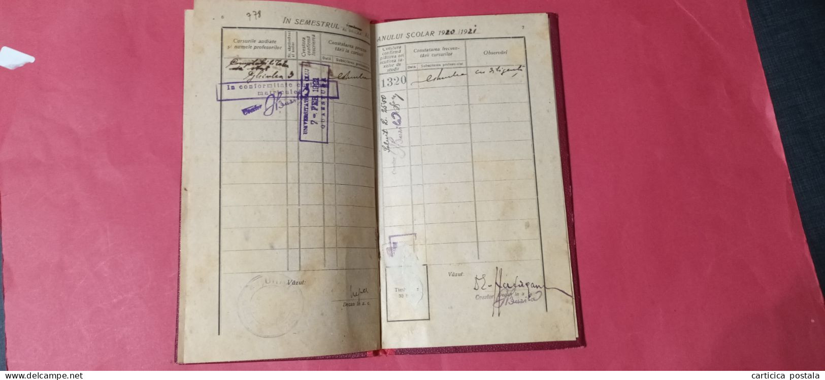 Romania Rumanien Cluj Kolozsvar Carnet student Universitatea de Drept Cluj 1920