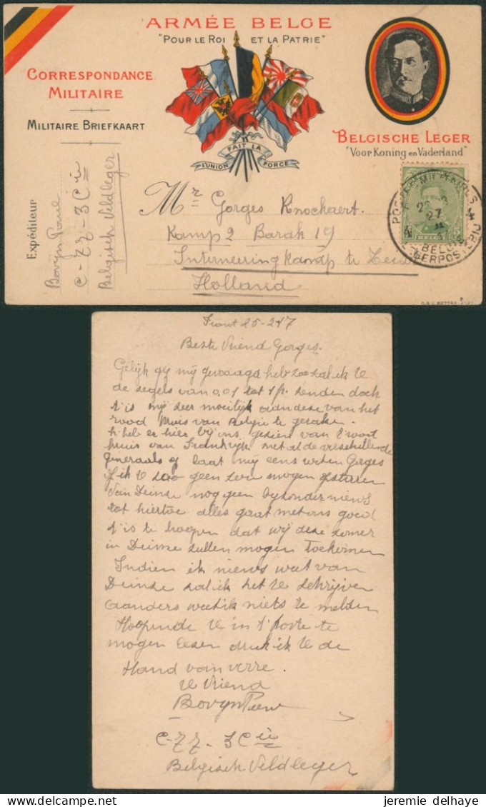 Guerre 14-18 - Correspondance Militaire (Roi Albert) + N°137 Obl P.M.B. 4 (1917) > Camp De Zeist - Esercito Belga