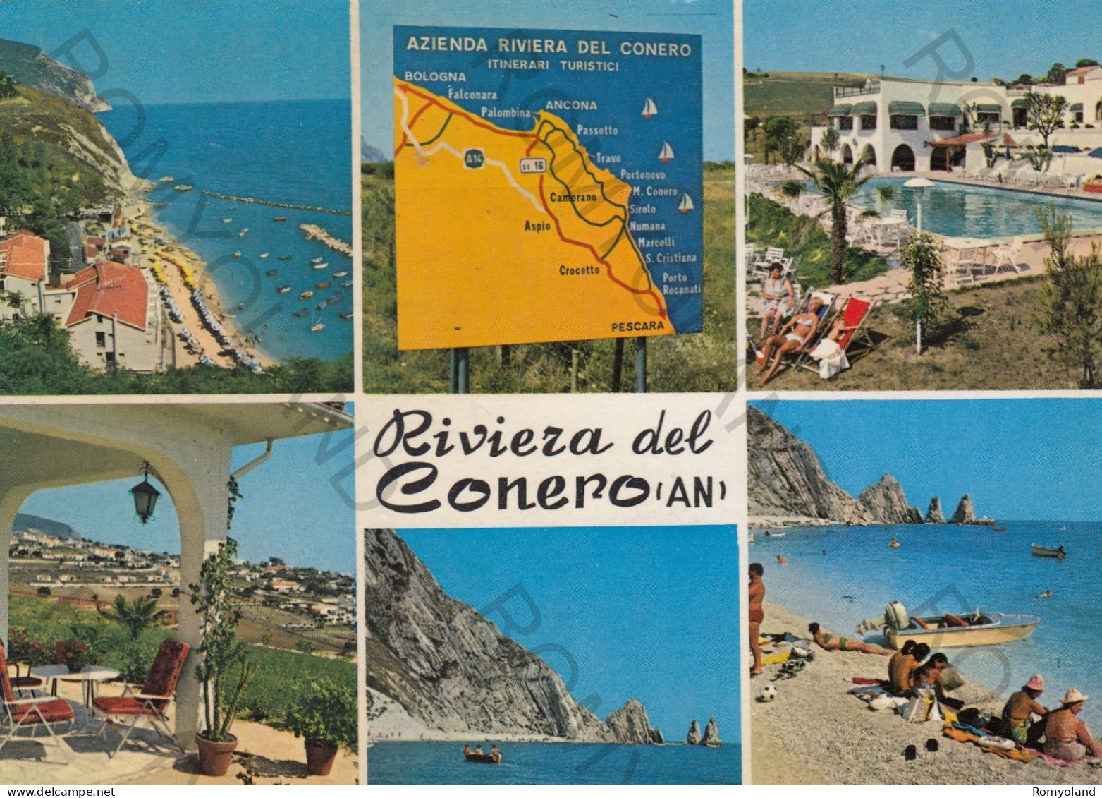 CARTOLINA  C5 RIVIERA DEL CONERO,ANCONA,MARCHE-LUNGOMARE,SOLE,ESTATE,SPIAGGIA,BARCHE A VELA,BELLA ITALIA,NON VIAGGIATA - Ancona