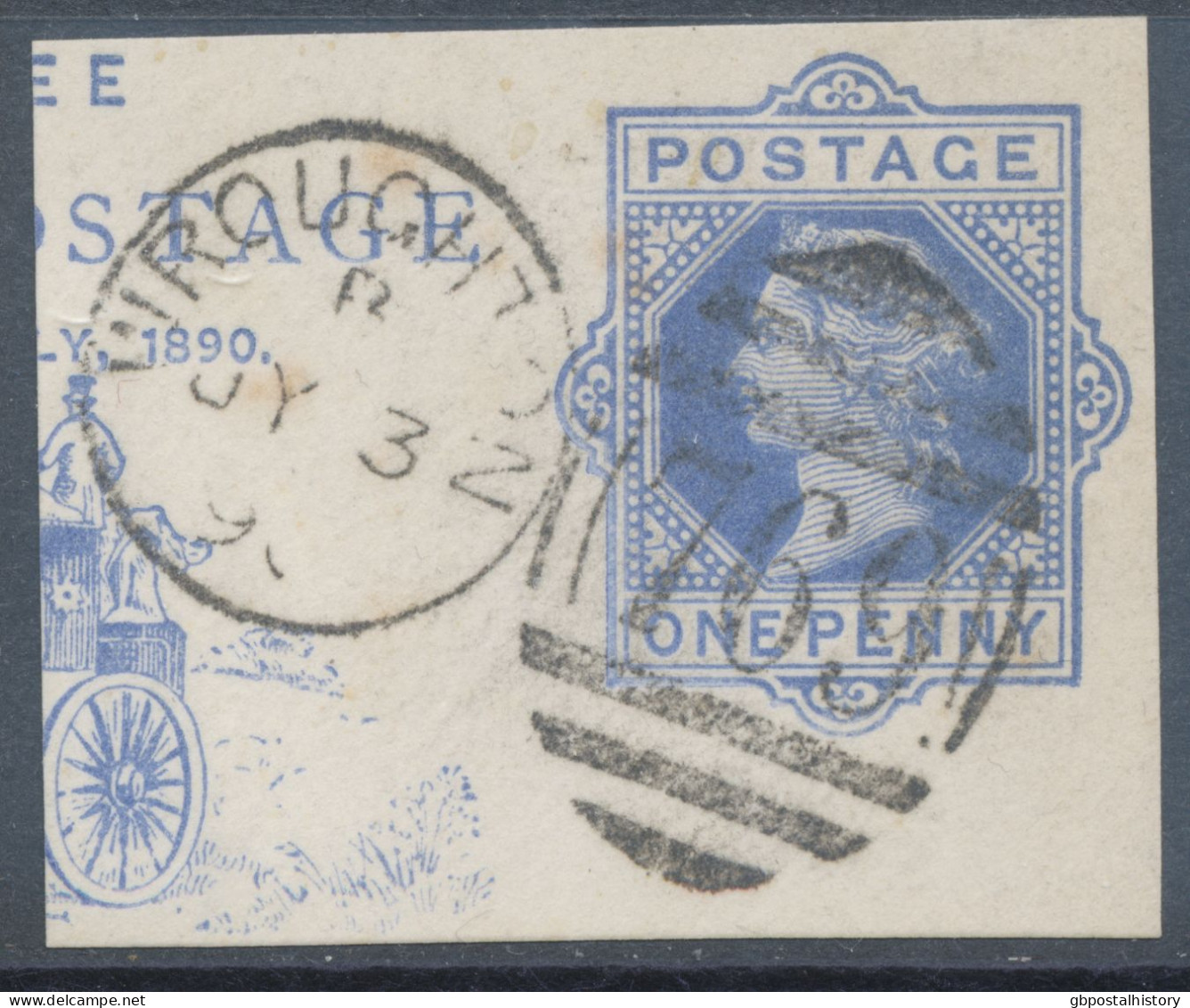 GB QV Scarce One Penny Blue Superb Cut Out From Postal Stationery Envelope (H&B EP33) With Duplex „WROUGHTON / 769“, Wil - Gebraucht
