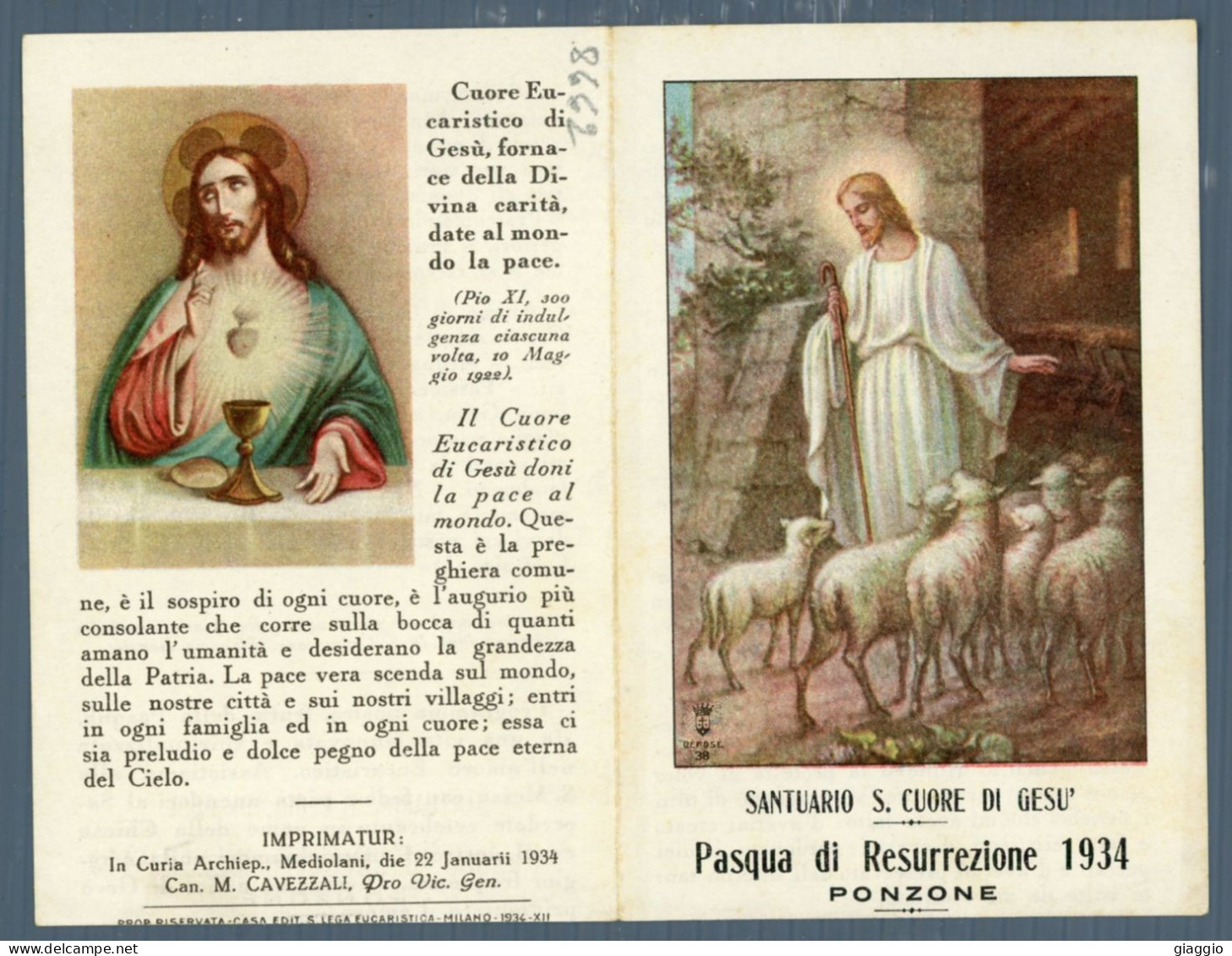 °°° Santino N. 8662 - Pasqua Di Resurrezione 1934 - Ponzone °°° - Religione & Esoterismo