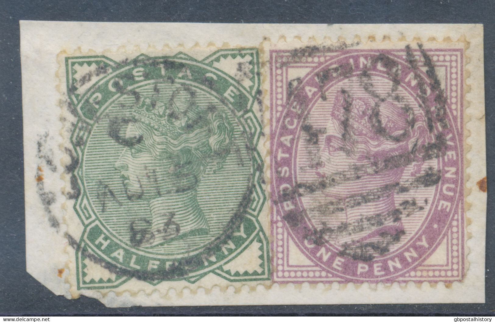 GB QV ½d Deep Green And 1d Lilac On  Fine Piece With Duplex „LOWESTOFT / 478“, Suffolk (4VOD, Time In Code C), 15.8.1883 - Oblitérés