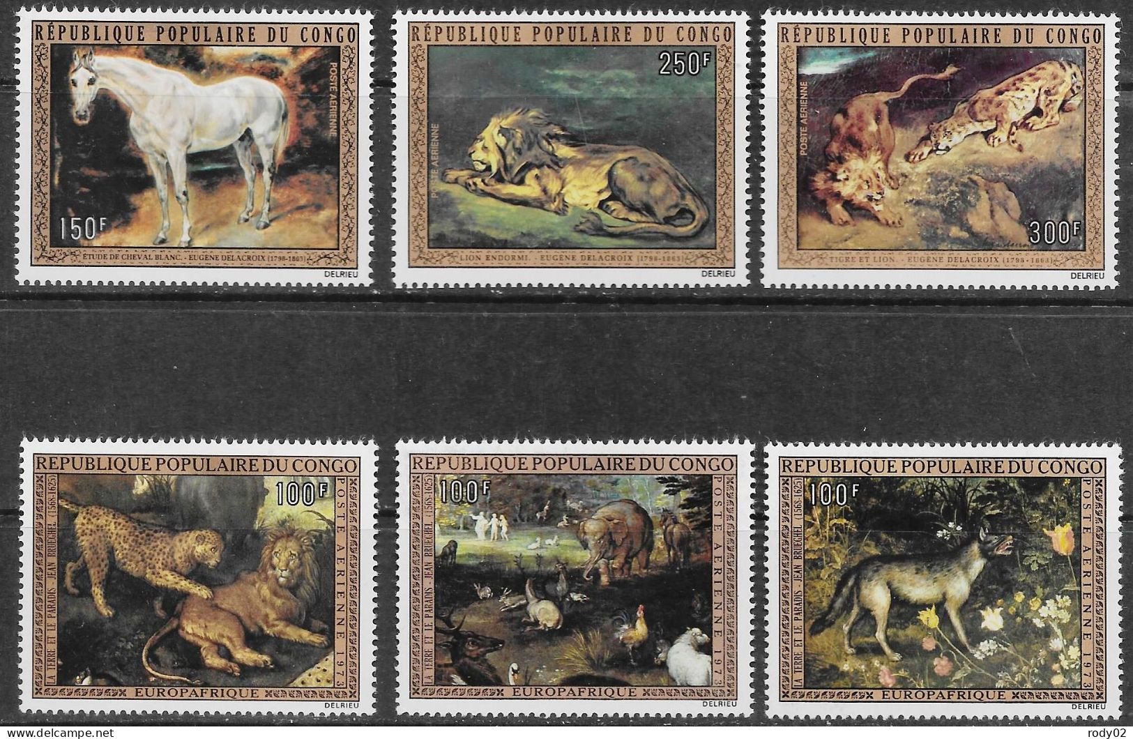 CONGO - ART - OEUVRES DE DELACROIX ET BRUEGEL - TABLEAUX ANIMALIERS - PA 161 A 163 ET 171 A 173 - NEUF** MNH - Sonstige & Ohne Zuordnung