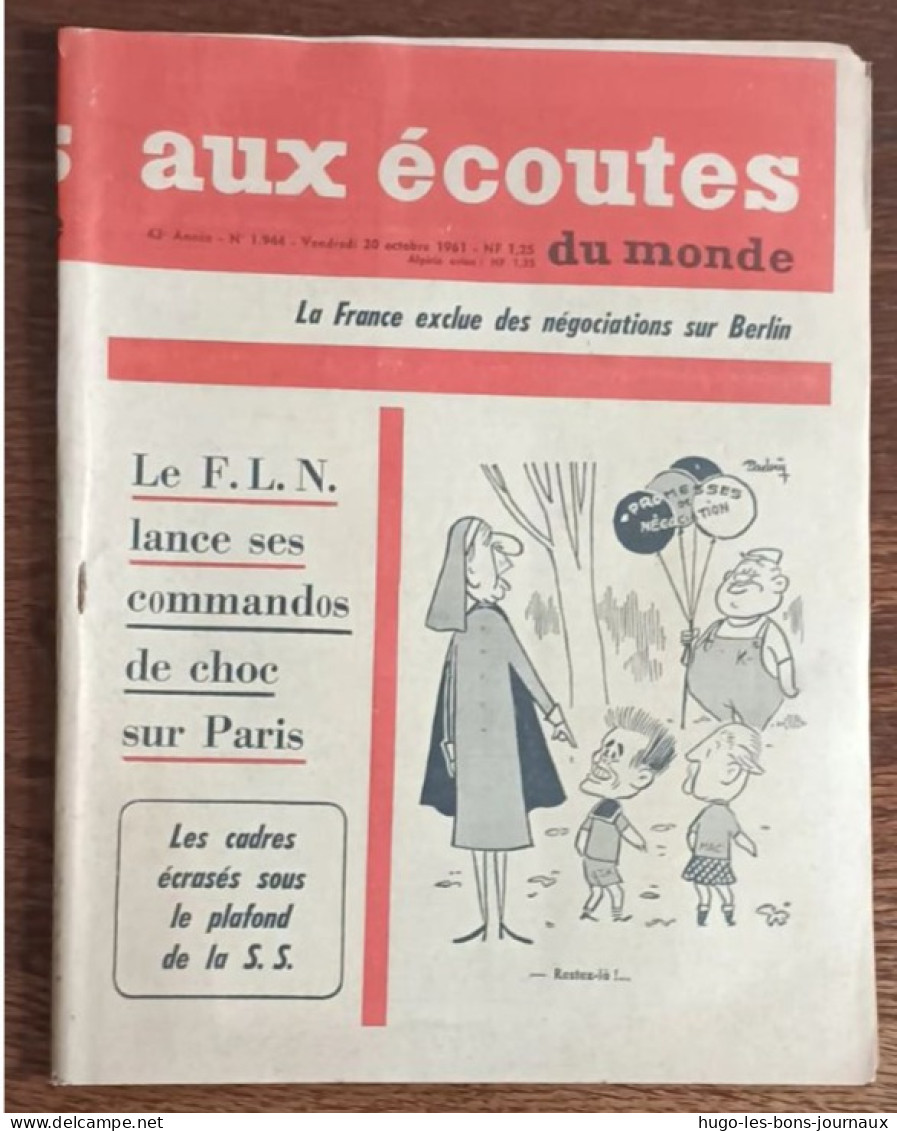 Aux écoutes Du Monde N°1944_ Du 20 Octobre 1961_Le F.L.N. Lance Ses Commandos Choc Sur Paris _ - 1950 à Nos Jours